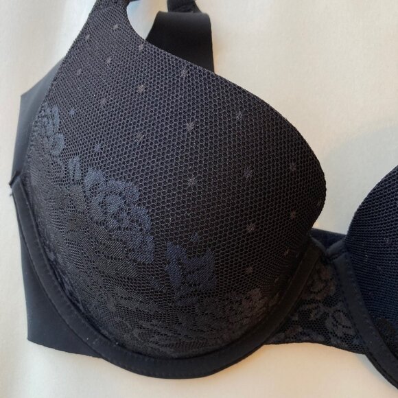 Maidenform Push Up Smoothing Underwire Bra 34C Black Jacquard Lace NWT - Picture 2 of 8